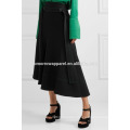 Black Belted Asymmetric Crepe Midi Skirt OEM/ODM Manufacture Wholesale Fashion Women Apparel (TA7015S)